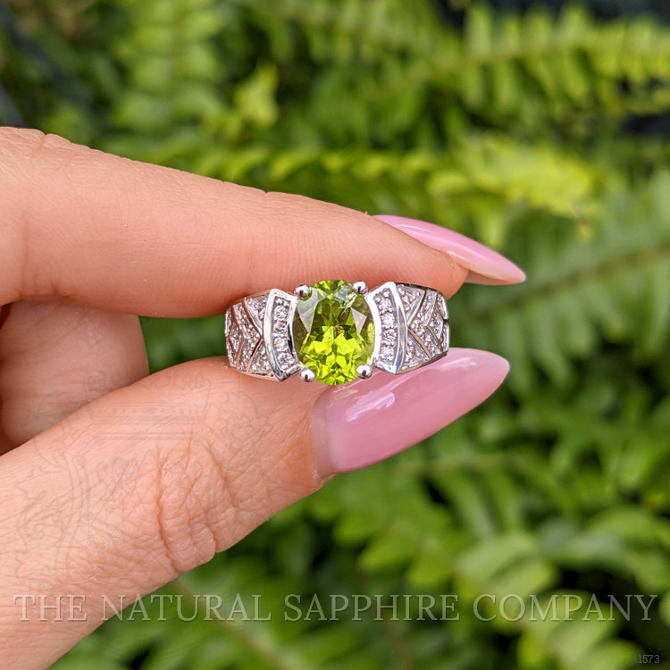 1.47 Ct. Peridot Natural Diamond Pave Ring, 14K White Gold