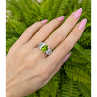 1.47 Ct. Peridot Natural Diamond Pave Ring, 14K White Gold Life Style