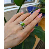 1.47 Ct. Peridot Natural Diamond Pave Ring, 14K White Gold Life Style
