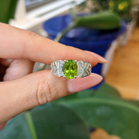 1.47 Ct. Peridot Natural Diamond Pave Ring, 14K White Gold Life Style