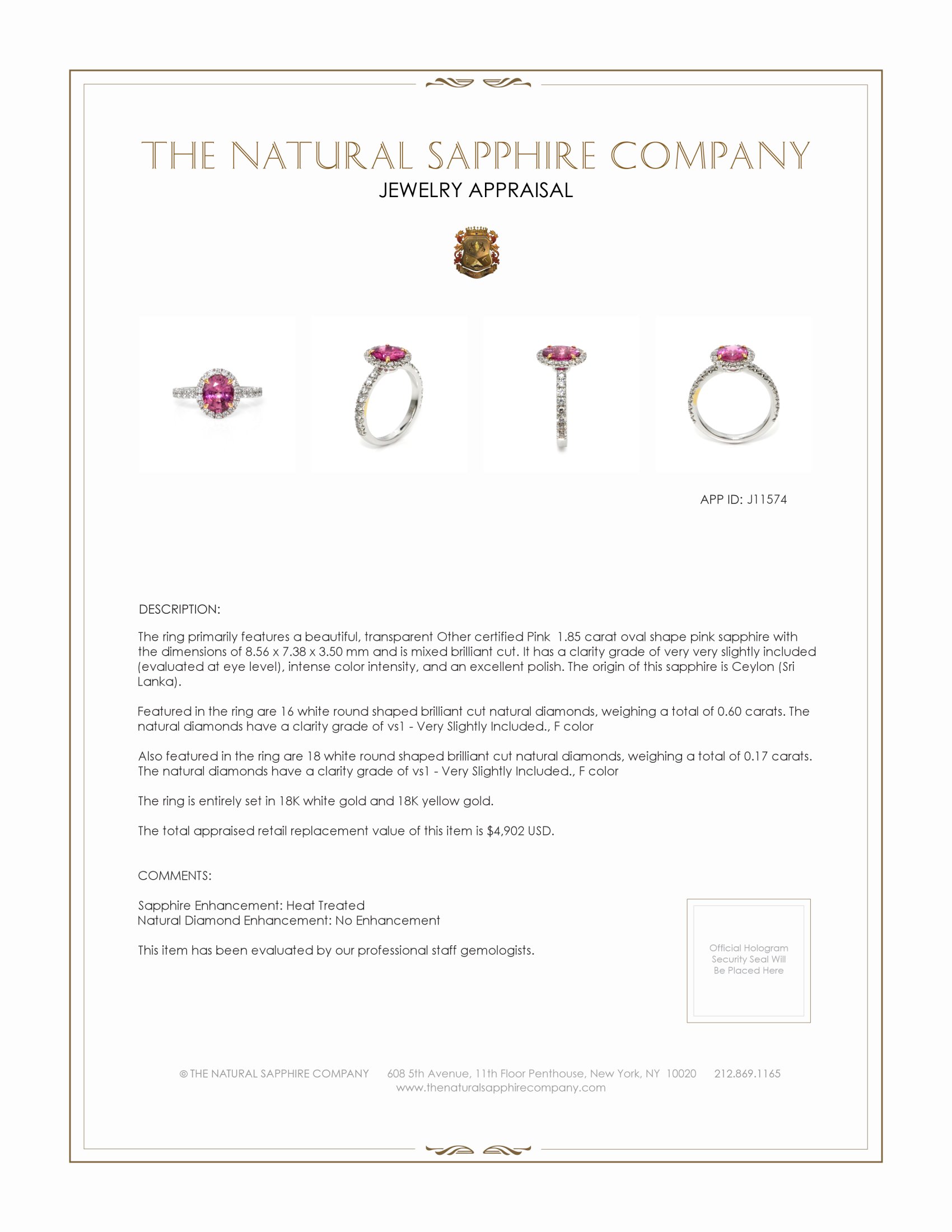 1.85 Ct. Pink Sapphire and Natural Diamond Pave Ring, 18K White & Yellow