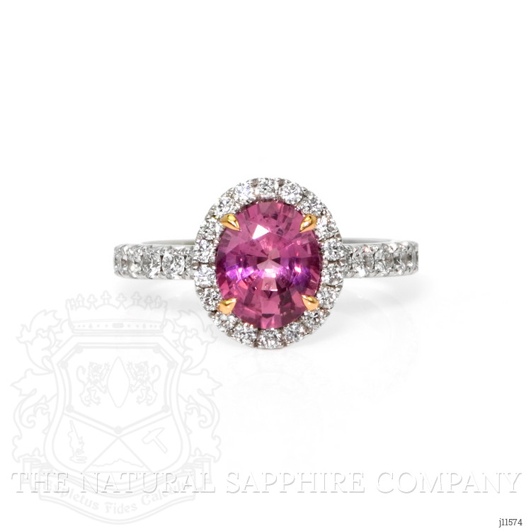 1.85 Ct. Pink Sapphire and Natural Diamond Pave Ring, 18K White & Yellow