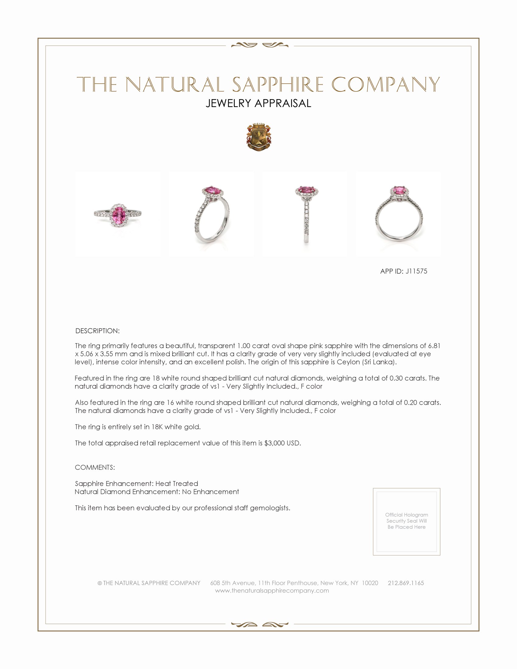 1.00 Ct. Pink Sapphire and Natural Diamond Pave Ring, 18K White Gold