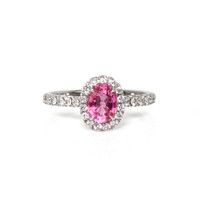 1.00 Ct. Pink Sapphire and Natural Diamond Pave Ring, 18K White Gold Video