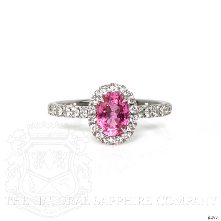1.00 Ct. Pink Sapphire and Natural Diamond Pave Ring, 18K White Gold