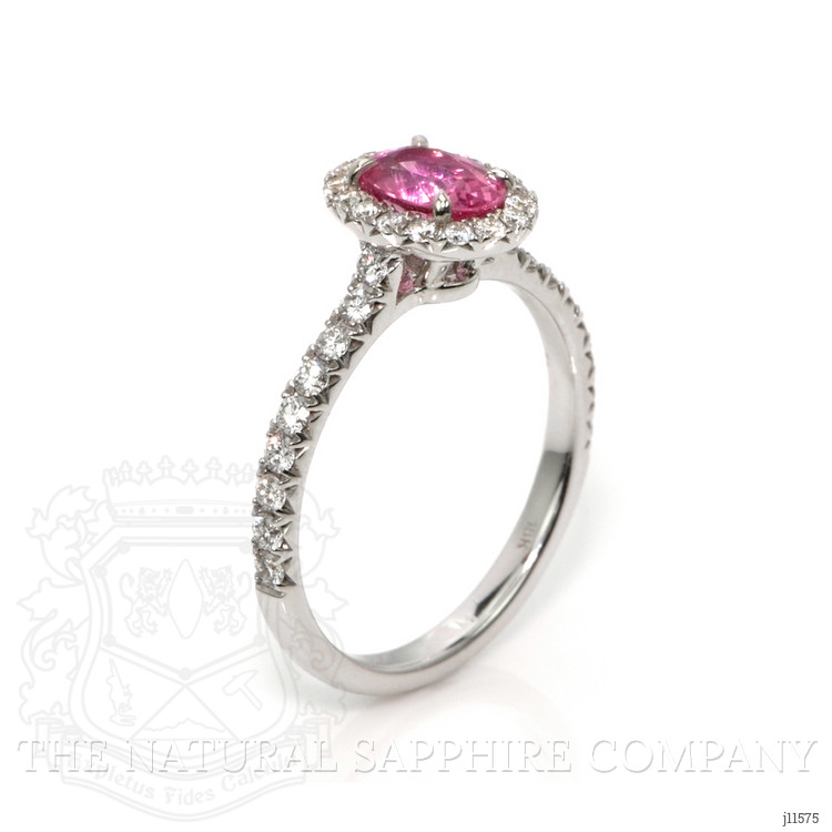 1.00 Ct. Pink Sapphire and Natural Diamond Pave Ring, 18K White Gold