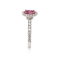 1.00 Ct. Pink Sapphire and Natural Diamond Pave Ring, 18K White Gold Image