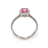 1.00 Ct. Pink Sapphire and Natural Diamond Pave Ring, 18K White Gold Image