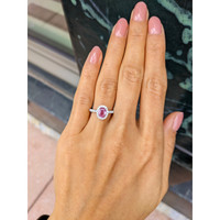 1.00 Ct. Pink Sapphire and Natural Diamond Pave Ring, 18K White Gold Life Style