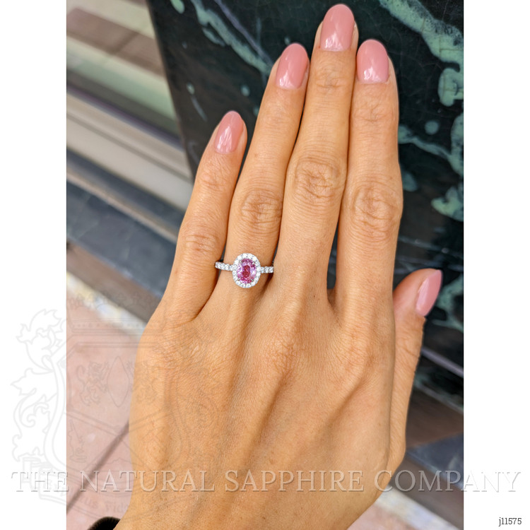 1.00 Ct. Pink Sapphire and Natural Diamond Pave Ring, 18K White Gold