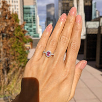 1.00 Ct. Pink Sapphire and Natural Diamond Pave Ring, 18K White Gold Life Style