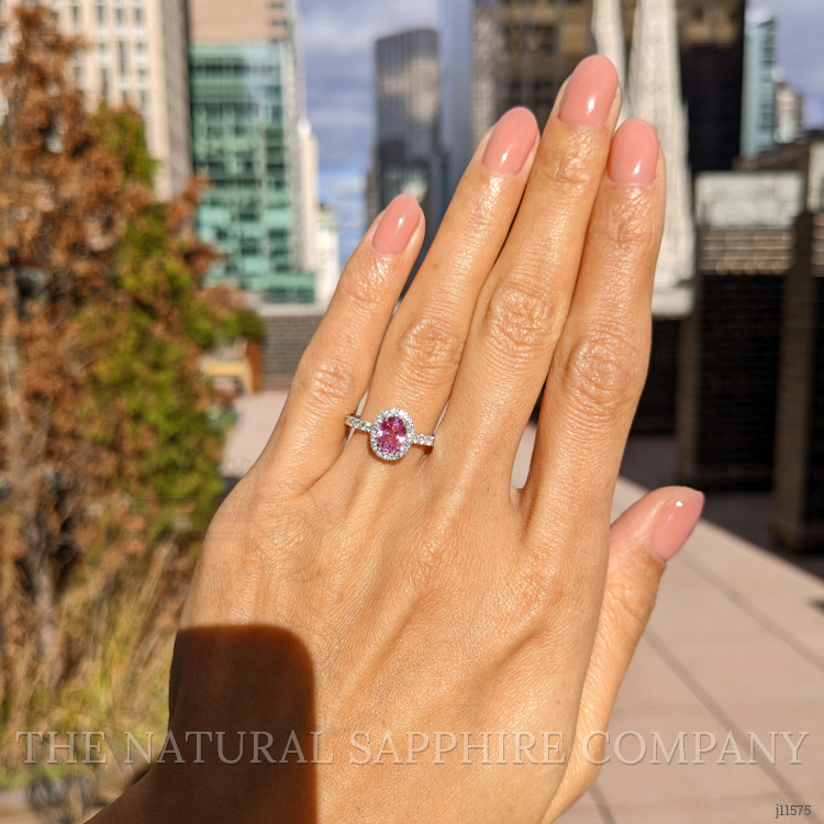 1.00 Ct. Pink Sapphire and Natural Diamond Pave Ring, 18K White Gold