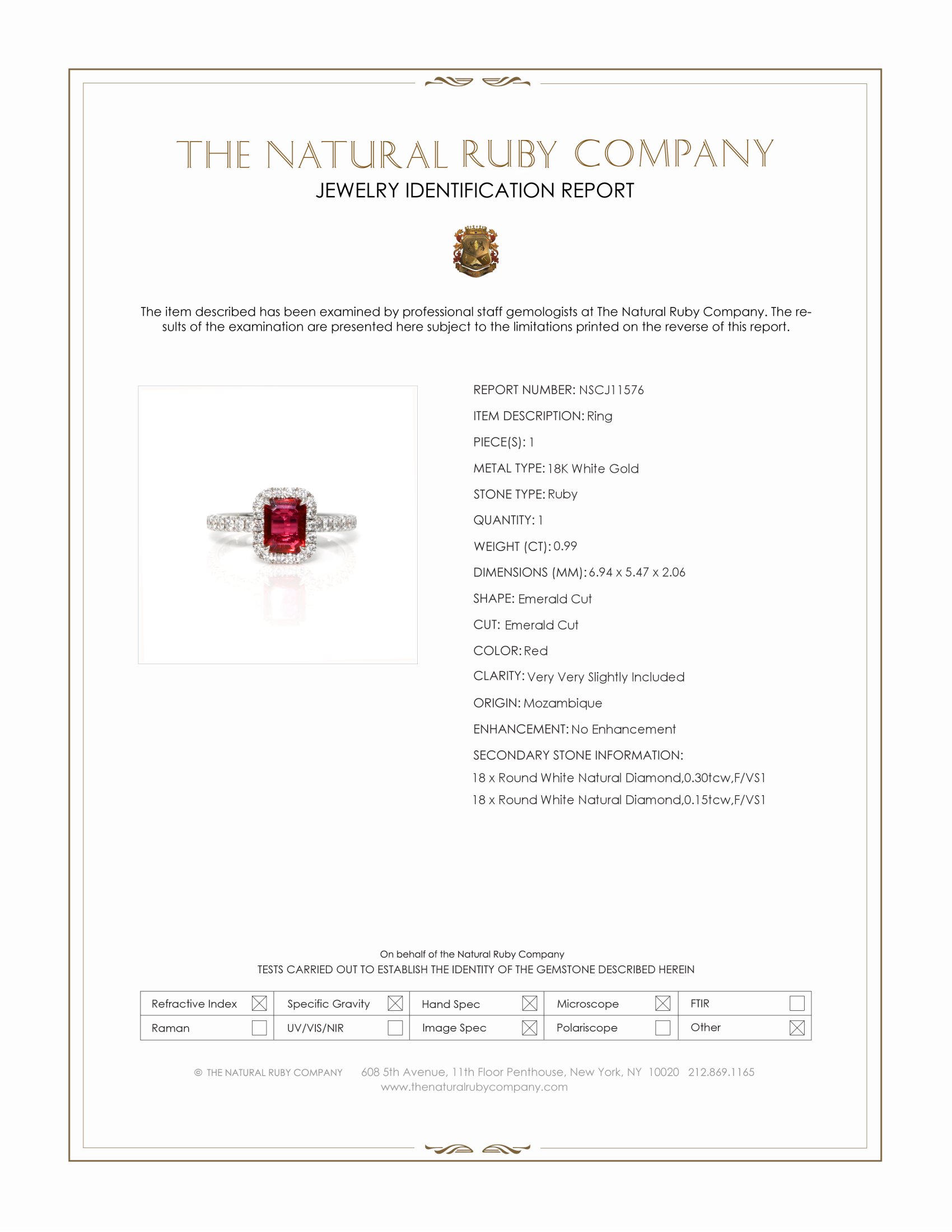0.99 Ct. Ruby and Natural Diamond Pave Ring, 18K White Gold