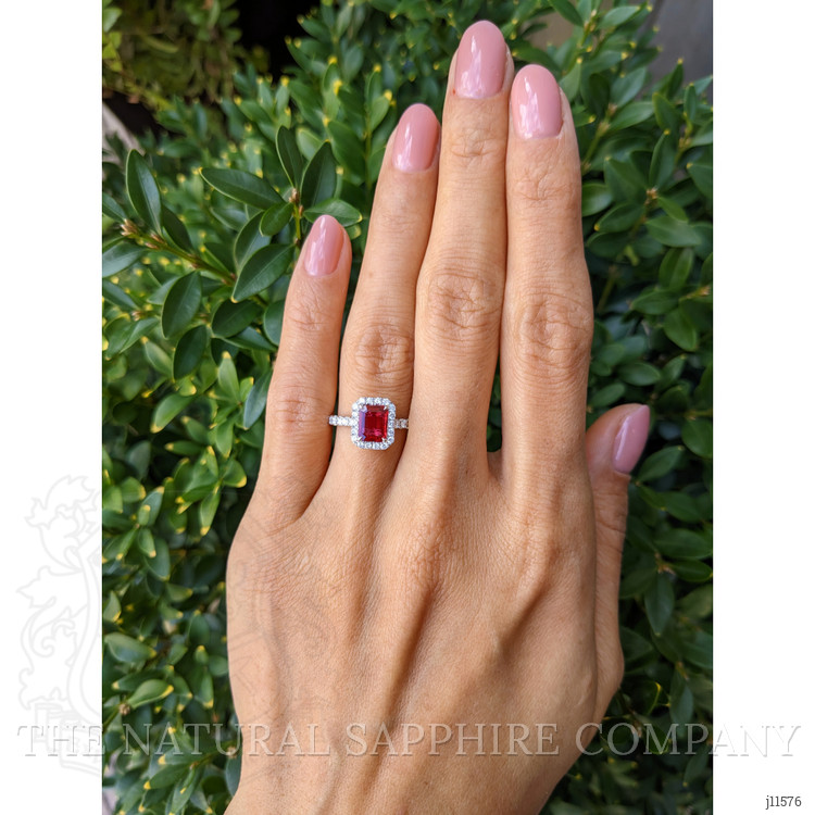 0.99 Ct. Ruby Natural Diamond Pave Ring, 18K White Gold