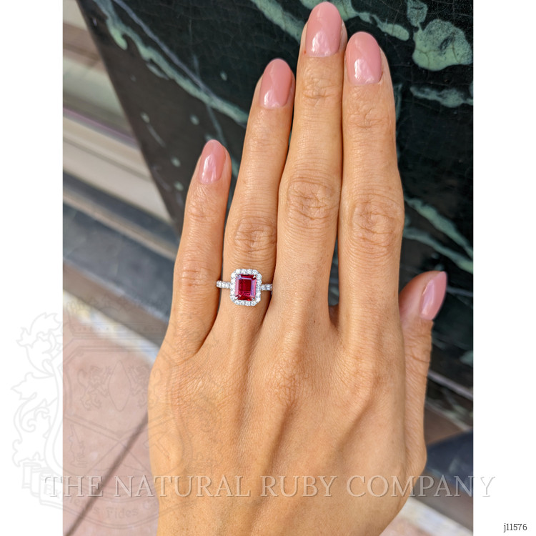 0.99 Ct. Ruby Natural Diamond Pave Ring, 18K White Gold