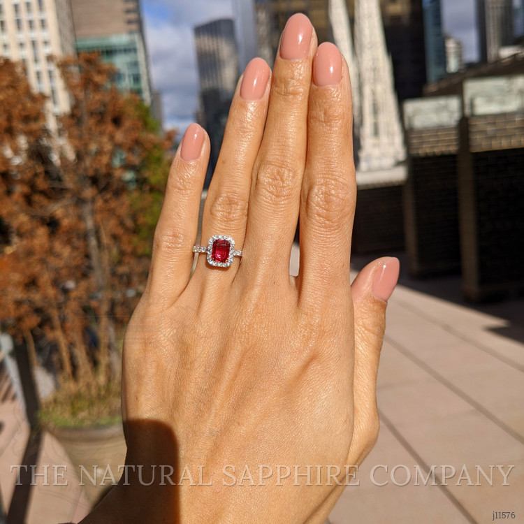 0.99 Ct. Ruby Natural Diamond Pave Ring, 18K White Gold