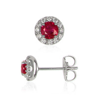 0.85&nbsp;Ct.Tw.Total Carat Weight Pinkish Red Ruby and Natural Diamond Studs Earrings, 18K White Gold Image