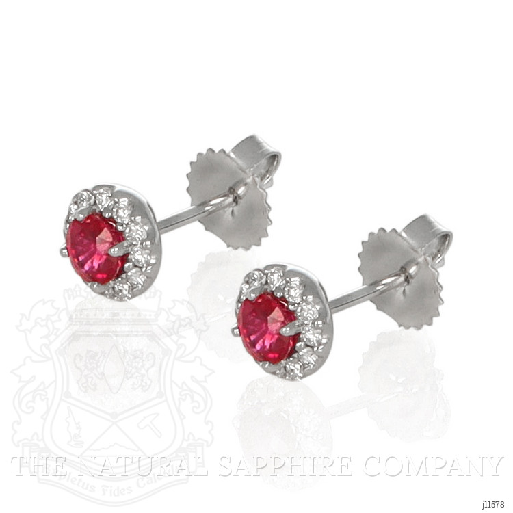 0.85 Ct.Tw. Pinkish Red Ruby and Natural Diamond Studs Earrings, 18K White Gold