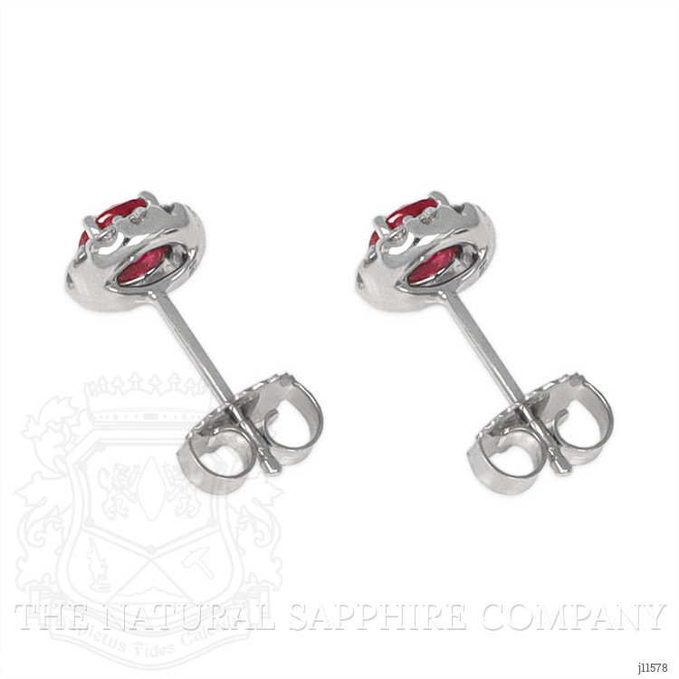 0.85 Ct.Tw. Pinkish Red Ruby and Natural Diamond Studs Earrings, 18K White Gold