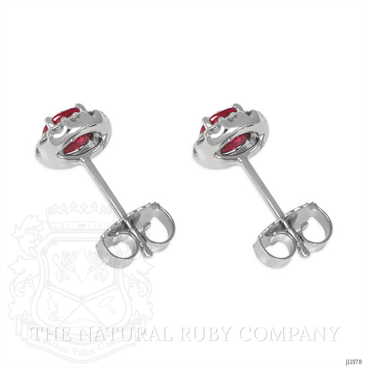 0.85 Ct.Tw. Pinkish Red Ruby and Natural Diamond Studs Earrings, 18K White Gold