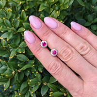 0.85&nbsp;Ct.Tw.Total Carat Weight Pinkish Red Ruby and Natural Diamond Studs Earrings, 18K White Gold Life Style