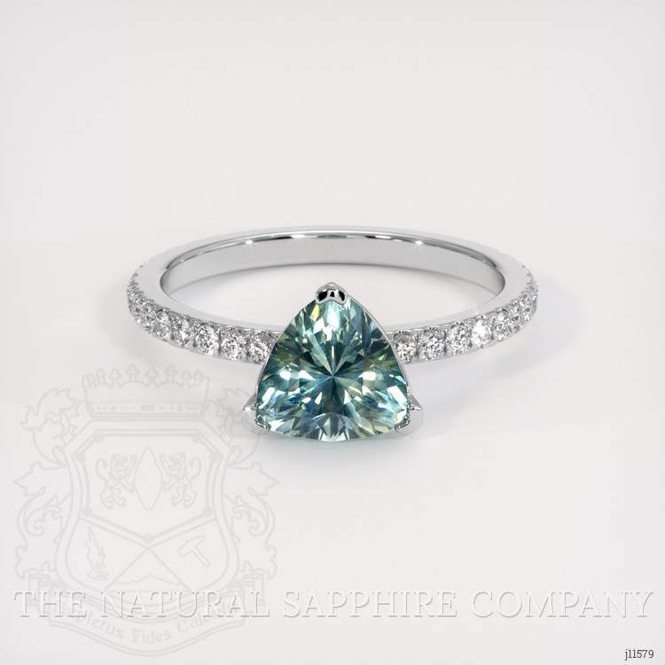 1.72 Ct. Bluish Green Sapphire Pave Ring, Platinum 950