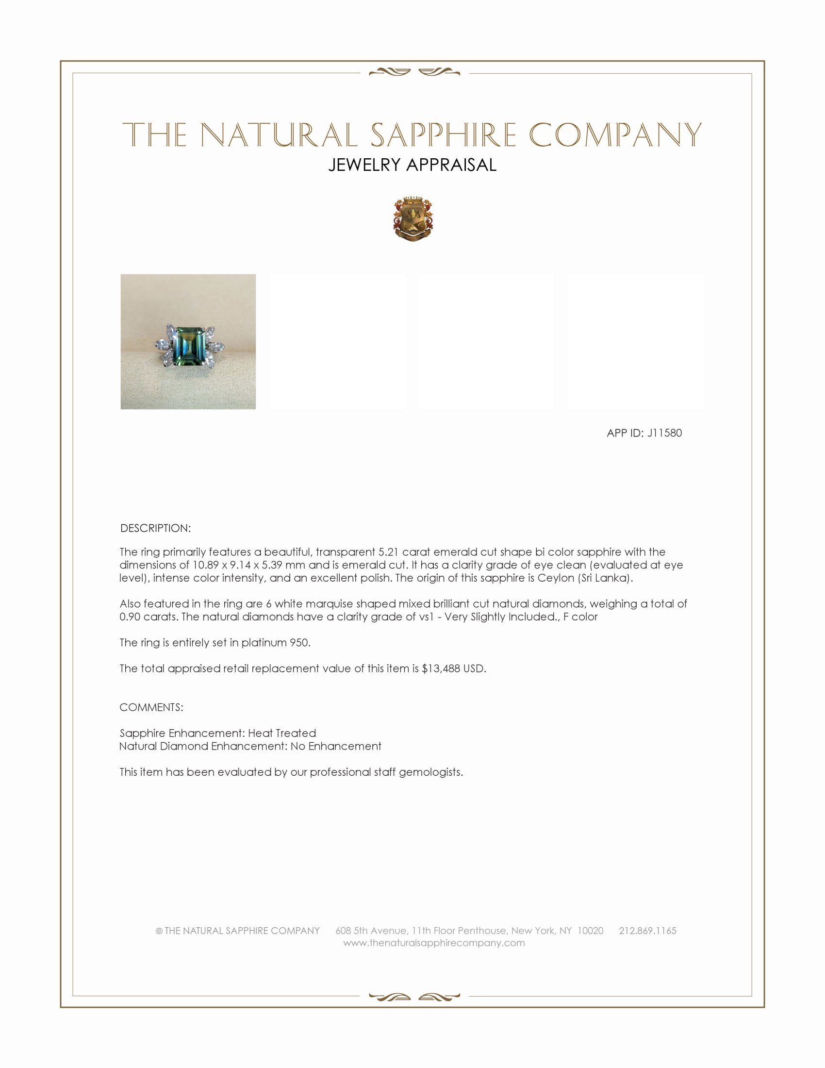 5.21 Ct. Bi Color Sapphire and Natural Diamond Accent Stones Ring, Platinum 950