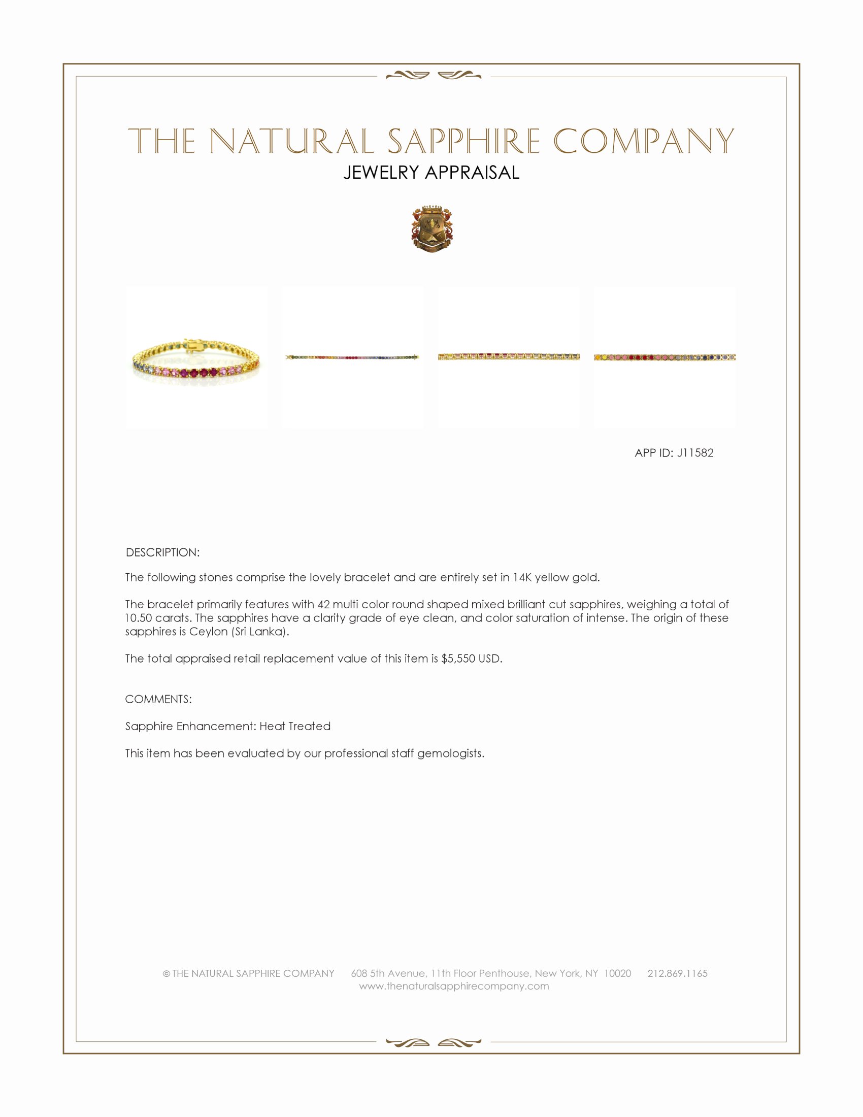 10.50 Ct.Tw. Multi Color Sapphire Tennis/Line Bracelet, 14K Yellow Gold