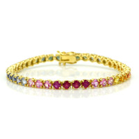 10.50 Ct.Tw. Multi Color Sapphire Tennis/Riviere Bracelet, 14K Yellow Gold Video