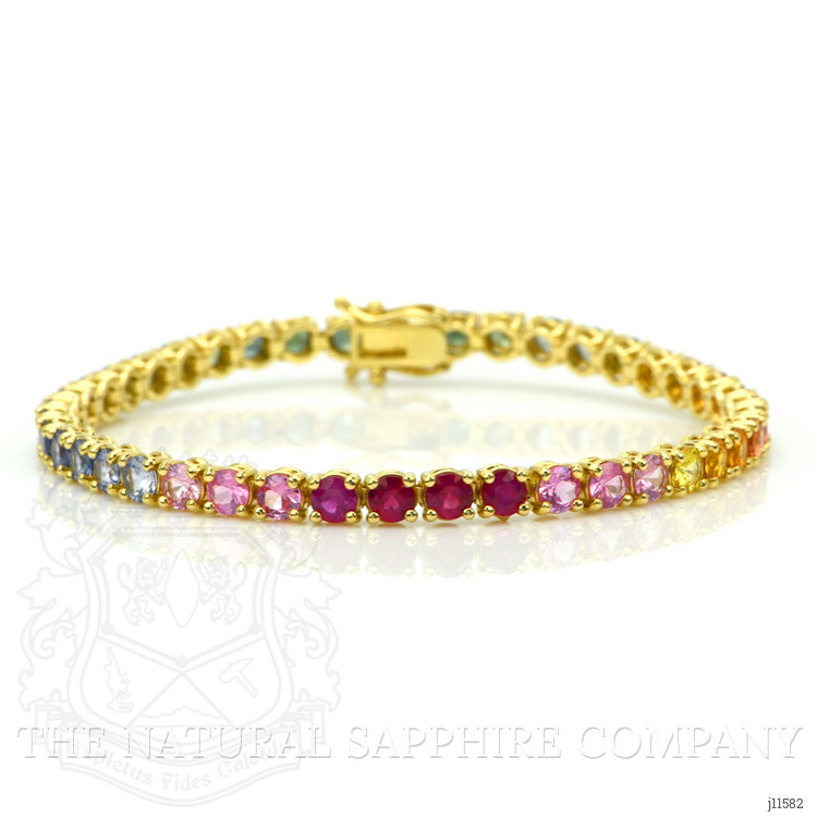 10.50 Ct.Tw. Multi Color Sapphire Tennis/Riviere Bracelet, 14K Yellow Gold