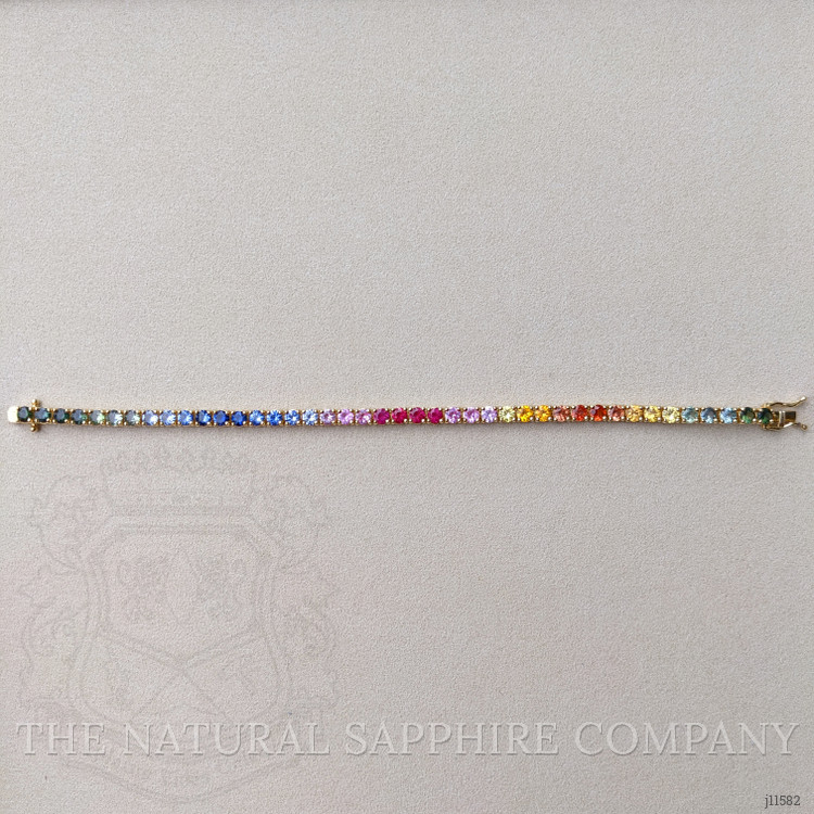 10.50 Ct.Tw. Multi Color Sapphire Tennis/Riviere Bracelet, 14K Yellow Gold