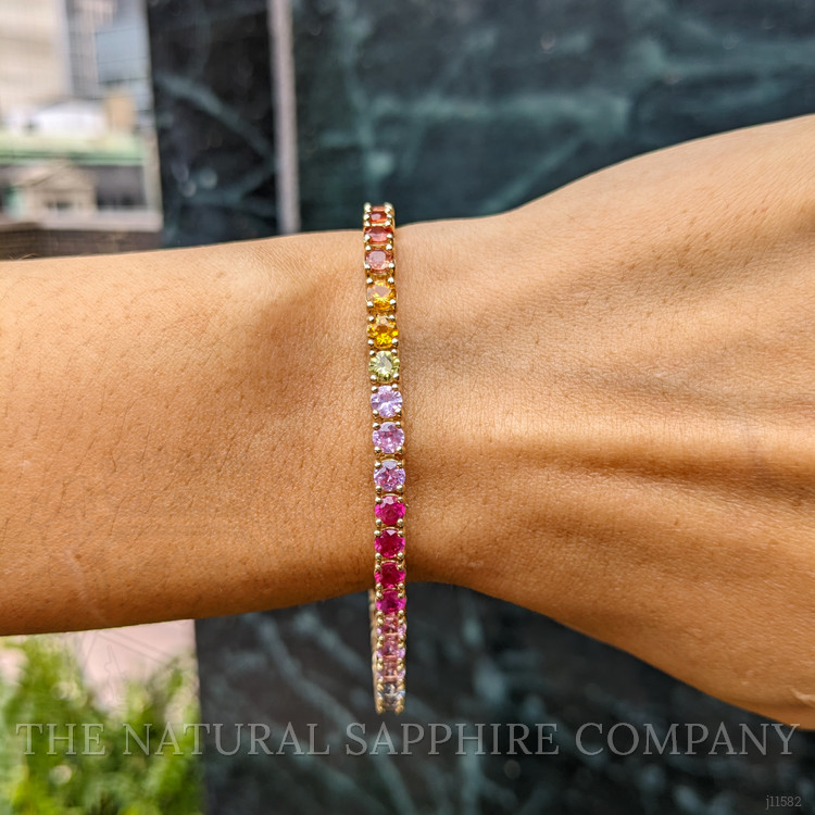 10.50 Ct.Tw. Multi Color Sapphire Tennis/Riviere Bracelet, 14K Yellow Gold