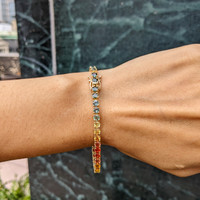 10.50 Ct.Tw. Multi Color Sapphire Tennis/Riviere Bracelet, 14K Yellow Gold Life Style