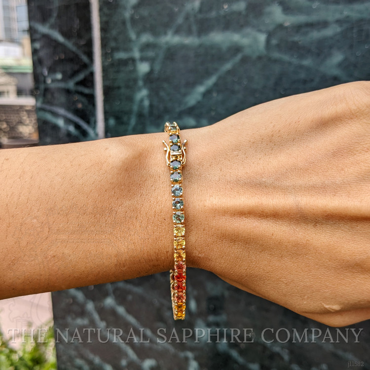 10.50 Ct.Tw. Multi Color Sapphire Tennis/Riviere Bracelet, 14K Yellow Gold
