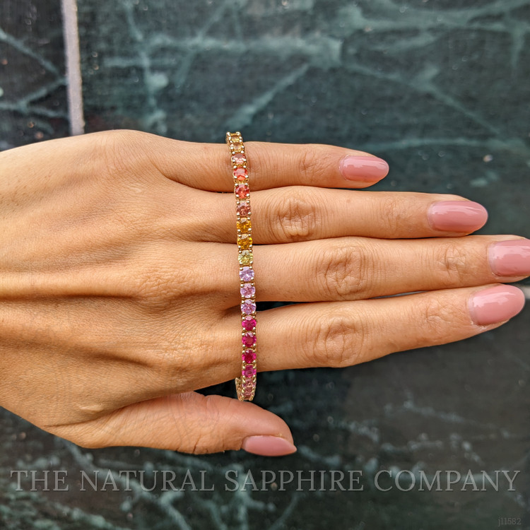 10.50 Ct.Tw. Multi Color Sapphire Tennis/Riviere Bracelet, 14K Yellow Gold