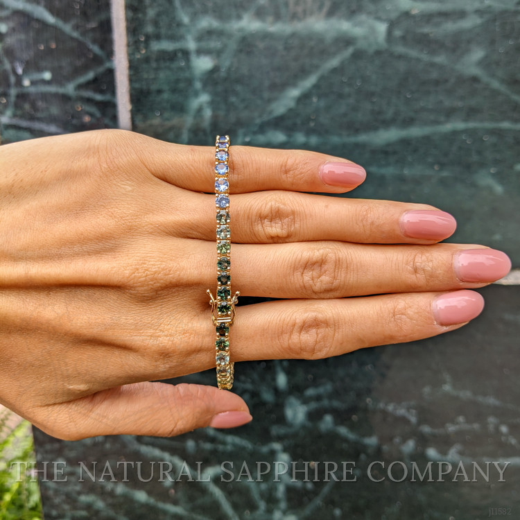 10.50 Ct.Tw. Multi Color Sapphire Tennis/Riviere Bracelet, 14K Yellow Gold