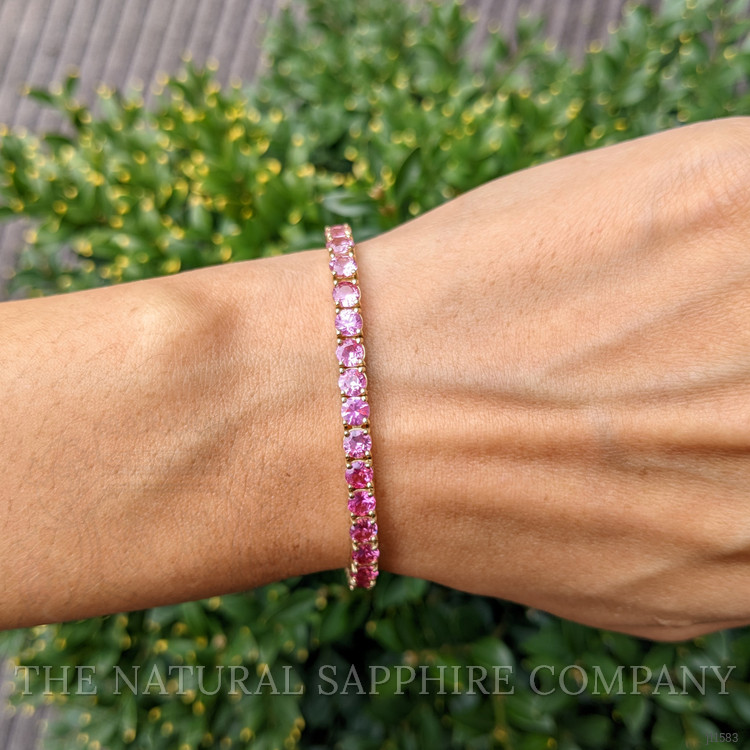12.60 Ct.Tw. Pink Sapphire Tennis/Riviere Bracelet, 14K Yellow Gold