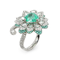 4.21 Ct. Paraiba Tourmaline Natural Diamond Pave Ring, Platinum 950 Image