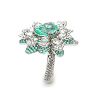 4.21 Ct. Paraiba Tourmaline Natural Diamond Pave Ring, Platinum 950 Image