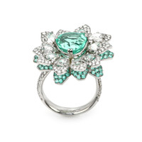 4.21 Ct. Paraiba Tourmaline Natural Diamond Pave Ring, Platinum 950 Image