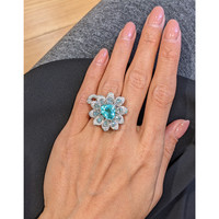 4.21 Ct. Paraiba Tourmaline Natural Diamond Pave Ring, Platinum 950 Life Style