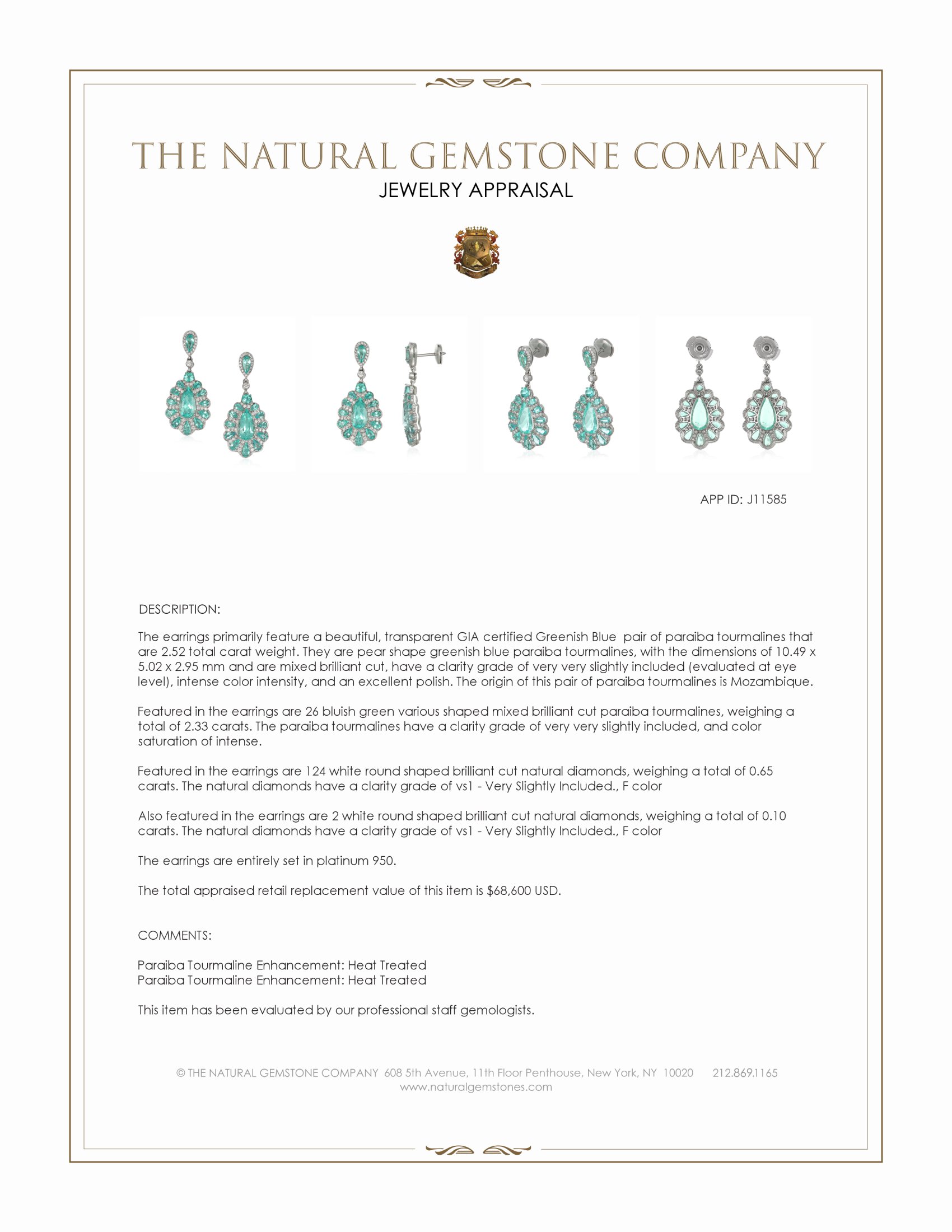 2.52 Ct.Tw. Paraiba Tourmaline Paraiba Tourmaline Studs Earrings, Platinum 950