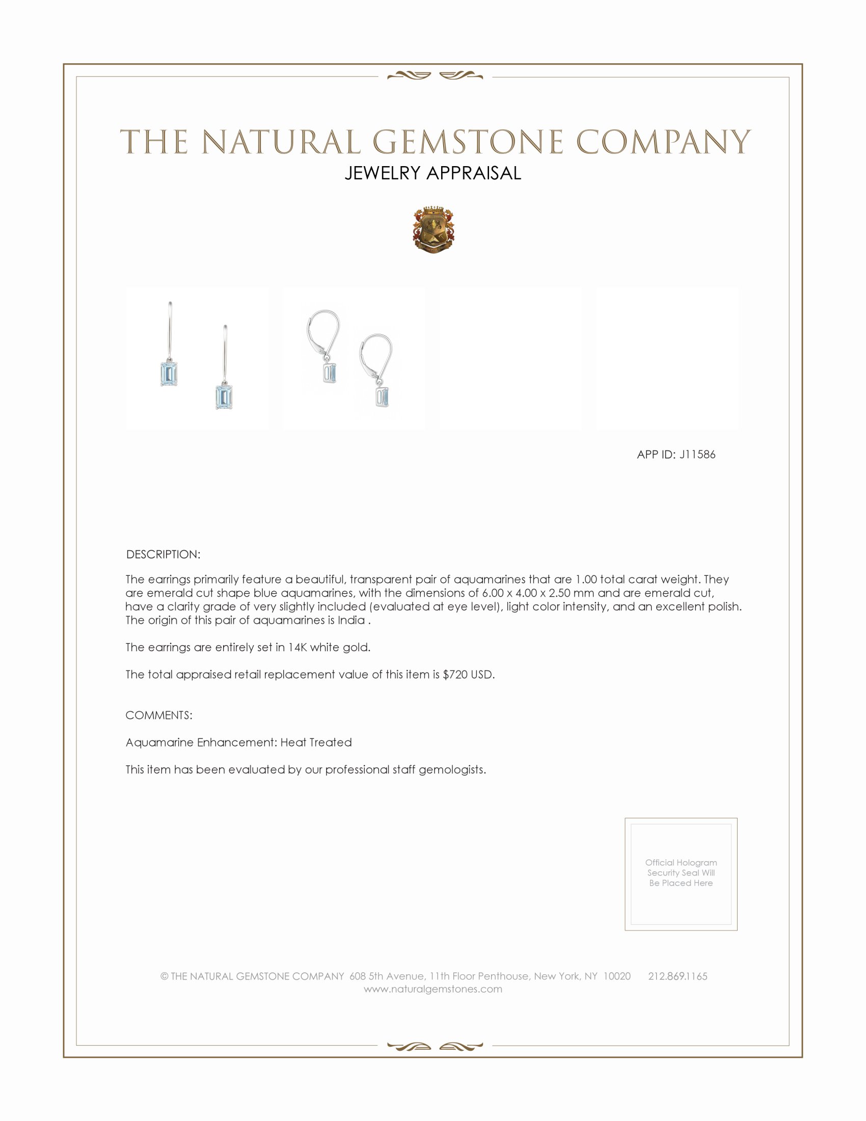 1.00 Ct.Tw. Aquamarine Drops Earrings, 14K White Gold