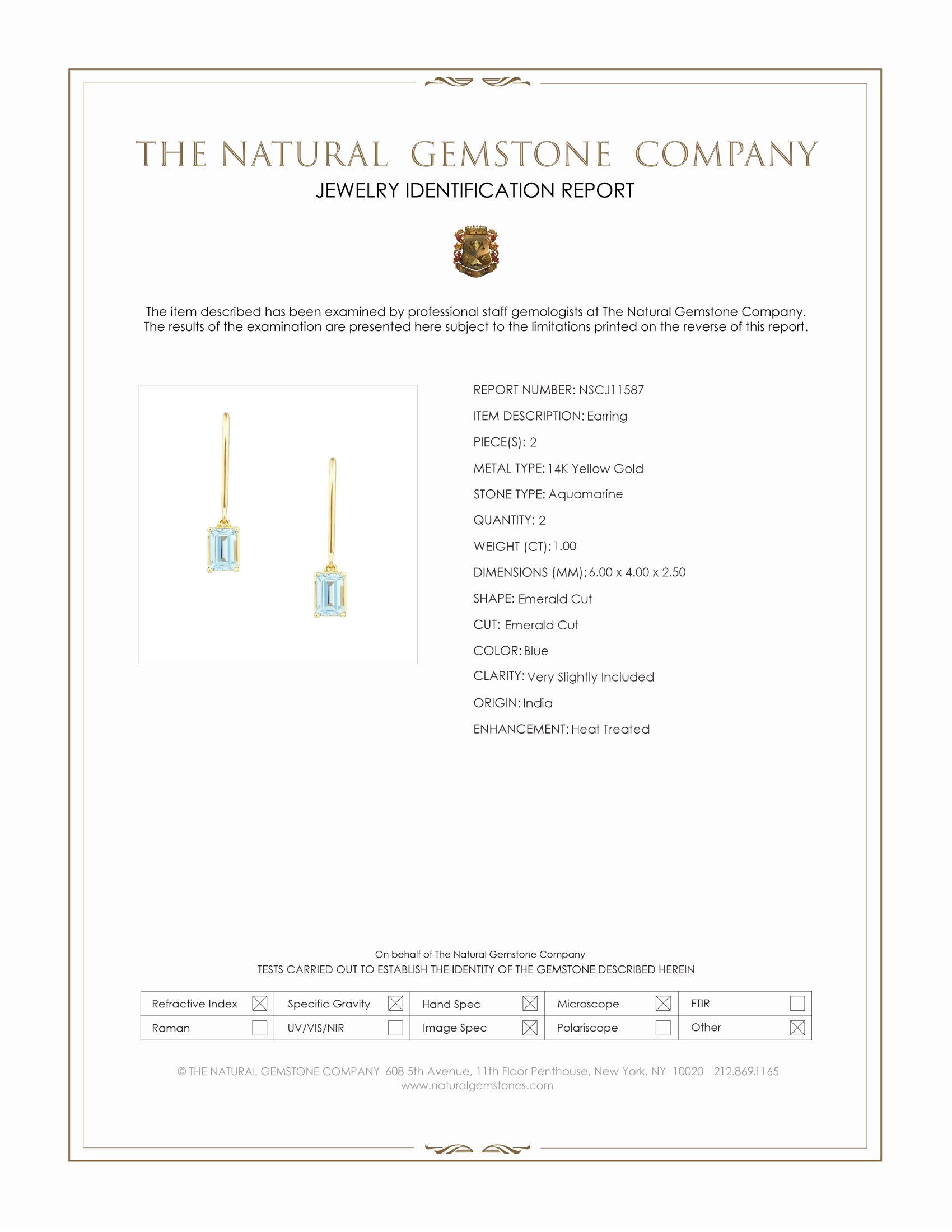 1.00 Ct.Tw. Aquamarine Drops Earrings, 14K Yellow Gold