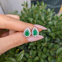 1.39 Ct.Tw. Emerald Natural Diamond Studs Earrings, 14K Yellow Gold Life Style