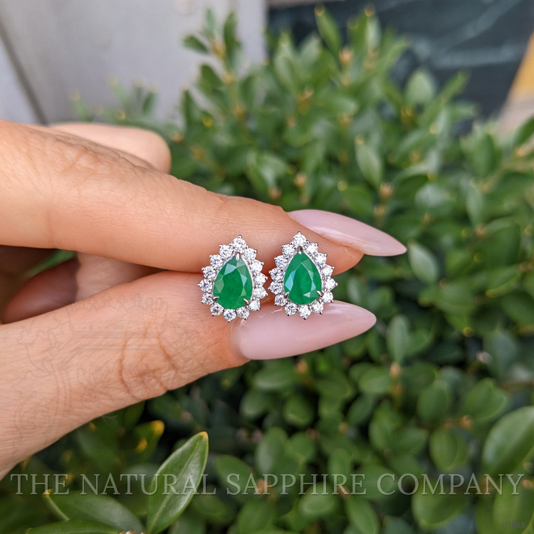 1.39 Ct.Tw. Emerald Natural Diamond Studs Earrings, 14K Yellow Gold