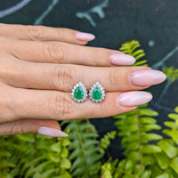 1.39 Ct.Tw. Emerald Natural Diamond Studs Earrings, 14K Yellow Gold Life Style