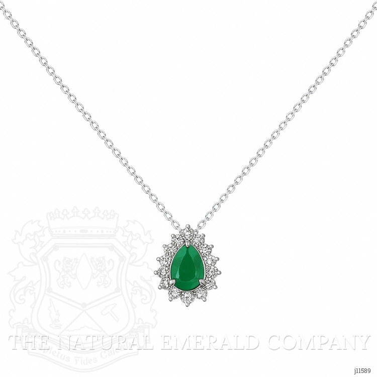 0.65 Ct. Emerald Natural Diamond Halo Necklace, 14K White Gold