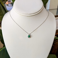 0.65 Ct. Emerald Natural Diamond Halo Necklace, 14K White Gold Image