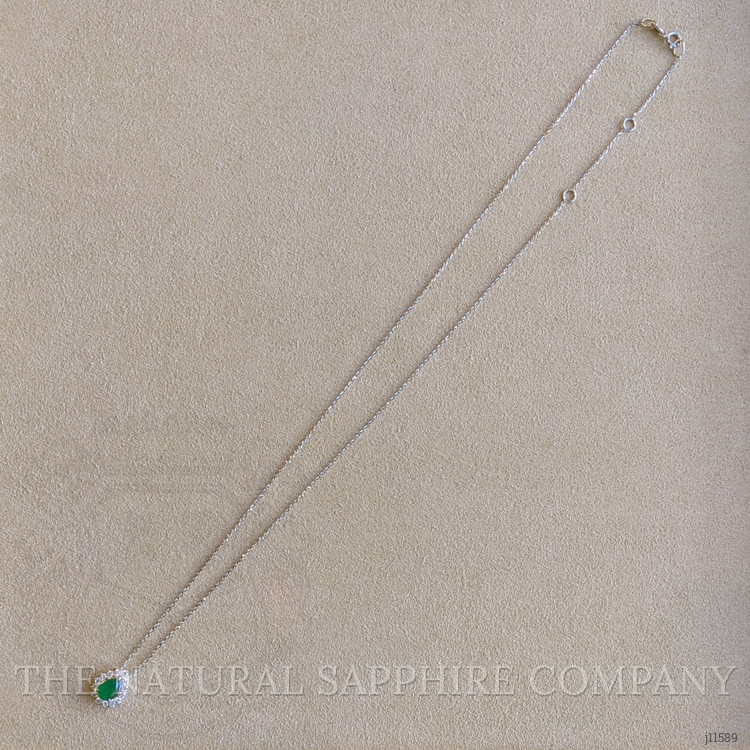 0.65 Ct. Emerald Natural Diamond Halo Necklace, 14K White Gold